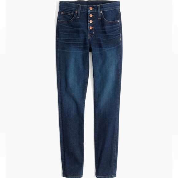 Madewell 9” High-Rise Skinny Dark Distressed Denim with 4 Buttons Size 26P - Picture 1 of 11